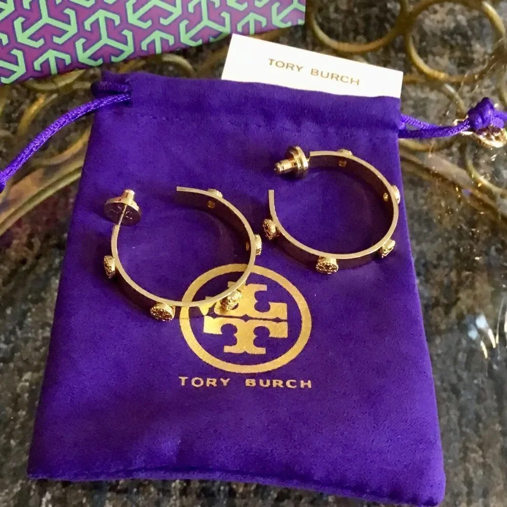 TORY BURCH KIRA 18K GOLD PLATED HOOPS EARRINGS